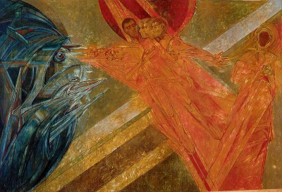 Mural painting in the Memorial Museum of Nikolai Chepik: Fragment: Scene of death